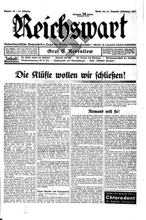 Reichswart vom 12.11.1933
