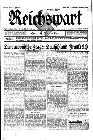 Reichswart vom 03.12.1933