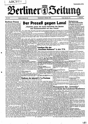 Berliner Zeitung Online-Archiv vom 06.10.1945