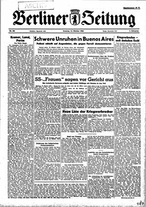 Berliner Zeitung Online-Archiv vom 14.10.1945