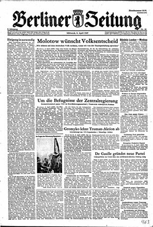 Berliner Zeitung Online-Archiv vom 09.04.1947
