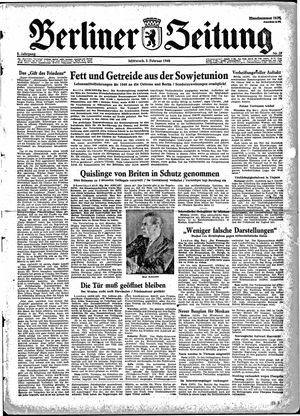 Berliner Zeitung Online-Archiv vom 02.02.1949