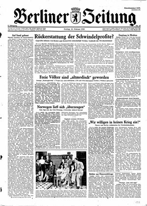 Berliner Zeitung Online-Archiv vom 25.02.1949