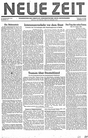 Neue Zeit Online-Archiv vom 23.01.1946