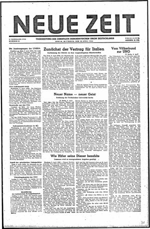 Neue Zeit Online-Archiv vom 10.04.1946
