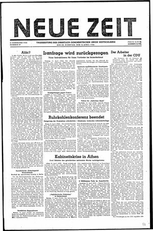 Neue Zeit Online-Archiv vom 16.04.1946