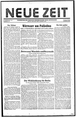 Neue Zeit Online-Archiv vom 02.08.1946