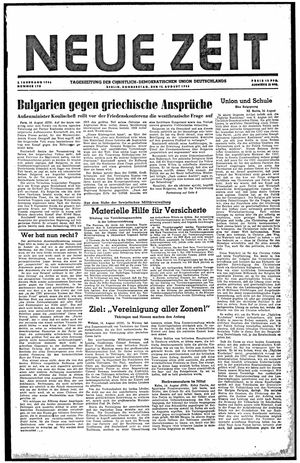 Neue Zeit Online-Archiv vom 15.08.1946