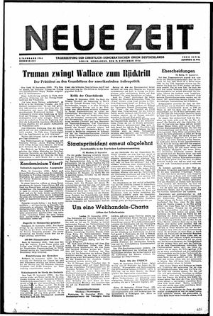 Neue Zeit Online-Archiv vom 21.09.1946