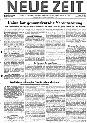 Neue Zeit Online-Archiv vom 19.09.1948
