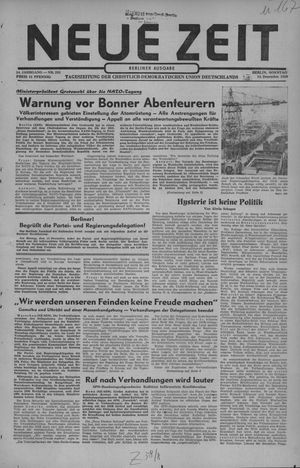 Neue Zeit Online-Archiv vom 14.12.1958