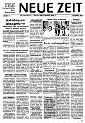 Neue Zeit Online-Archiv vom 09.04.1980