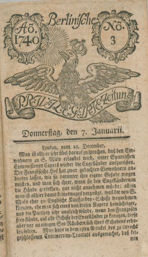 Berlinische privilegirte Zeitung vom 07.01.1740