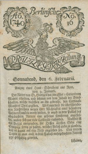 Berlinische privilegirte Zeitung vom 06.02.1740