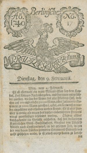 Berlinische privilegirte Zeitung on Feb 9, 1740
