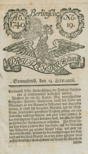 Berlinische privilegirte Zeitung on Feb 13, 1740