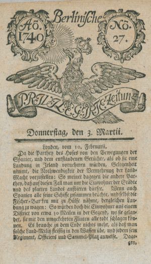 Berlinische privilegirte Zeitung vom 03.03.1740