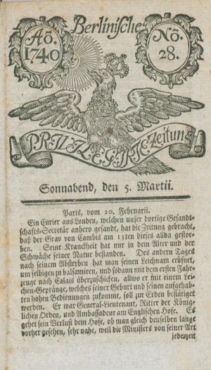 Berlinische privilegirte Zeitung vom 05.03.1740
