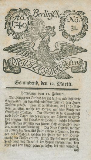 Berlinische privilegirte Zeitung vom 12.03.1740