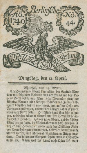 Berlinische privilegirte Zeitung vom 12.04.1740