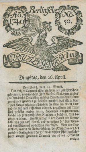 Berlinische privilegirte Zeitung vom 26.04.1740