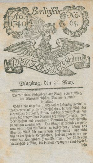 Berlinische privilegirte Zeitung vom 31.05.1740