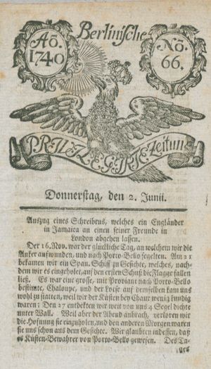 Berlinische privilegirte Zeitung vom 02.06.1740