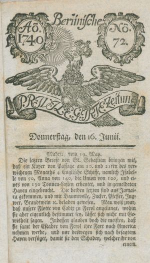 Berlinische privilegirte Zeitung on Jun 16, 1740