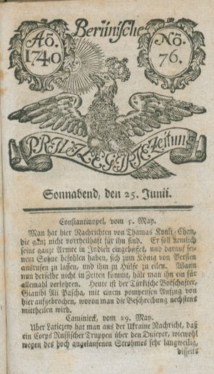 Berlinische privilegirte Zeitung vom 25.06.1740