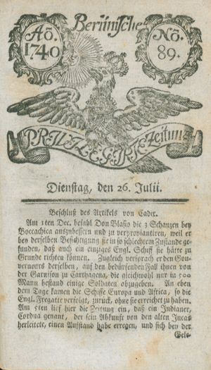 Berlinische privilegirte Zeitung vom 26.07.1740