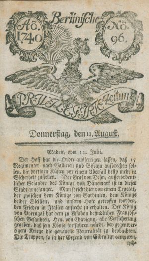 Berlinische privilegirte Zeitung on Aug 11, 1740
