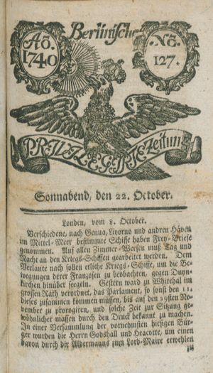 Berlinische privilegirte Zeitung vom 22.10.1740