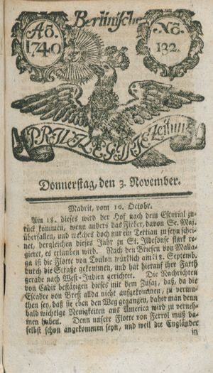 Berlinische privilegirte Zeitung vom 03.11.1740