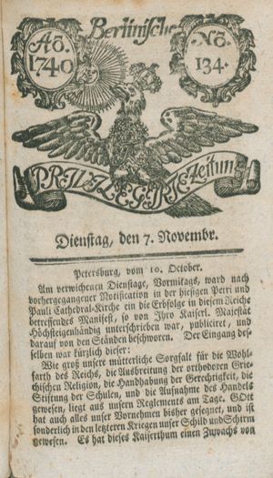 Berlinische privilegirte Zeitung vom 07.11.1740