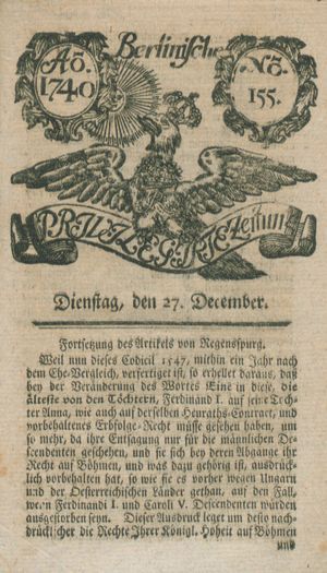 Berlinische privilegirte Zeitung vom 27.12.1740