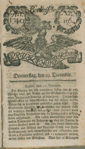 Berlinische privilegirte Zeitung on Dec 29, 1740