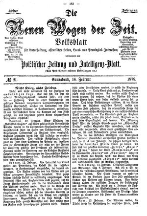 Neue Wogen der Zeit vom 16.02.1878