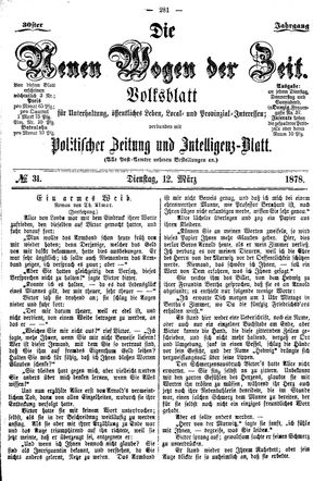 Neue Wogen der Zeit vom 12.03.1878