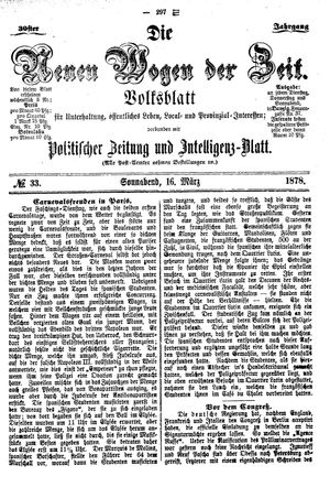 Neue Wogen der Zeit vom 16.03.1878