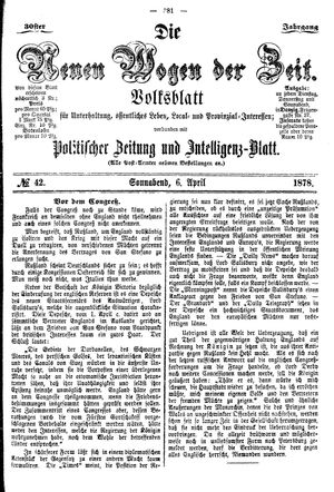 Neue Wogen der Zeit vom 06.04.1878
