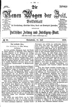 Neue Wogen der Zeit vom 13.07.1878