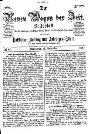 Neue Wogen der Zeit vom 14.09.1878