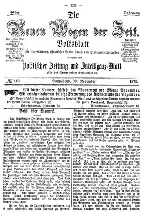 Neue Wogen der Zeit vom 30.11.1878