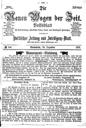 Neue Wogen der Zeit vom 28.12.1878