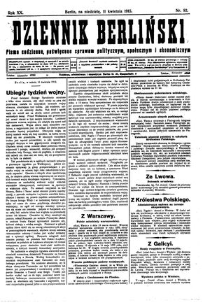 Dziennik Berliński vom 11.04.1915