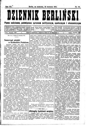 Dziennik Berliński vom 25.04.1915