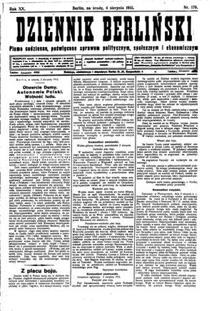 Dziennik Berliński vom 04.08.1915