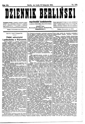 Dziennik Berliński vom 10.11.1915