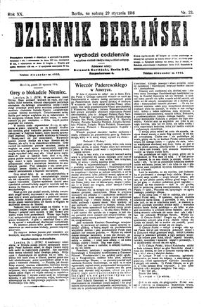 Dziennik Berliński vom 29.01.1916