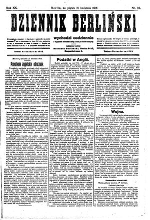 Dziennik Berliński vom 21.04.1916